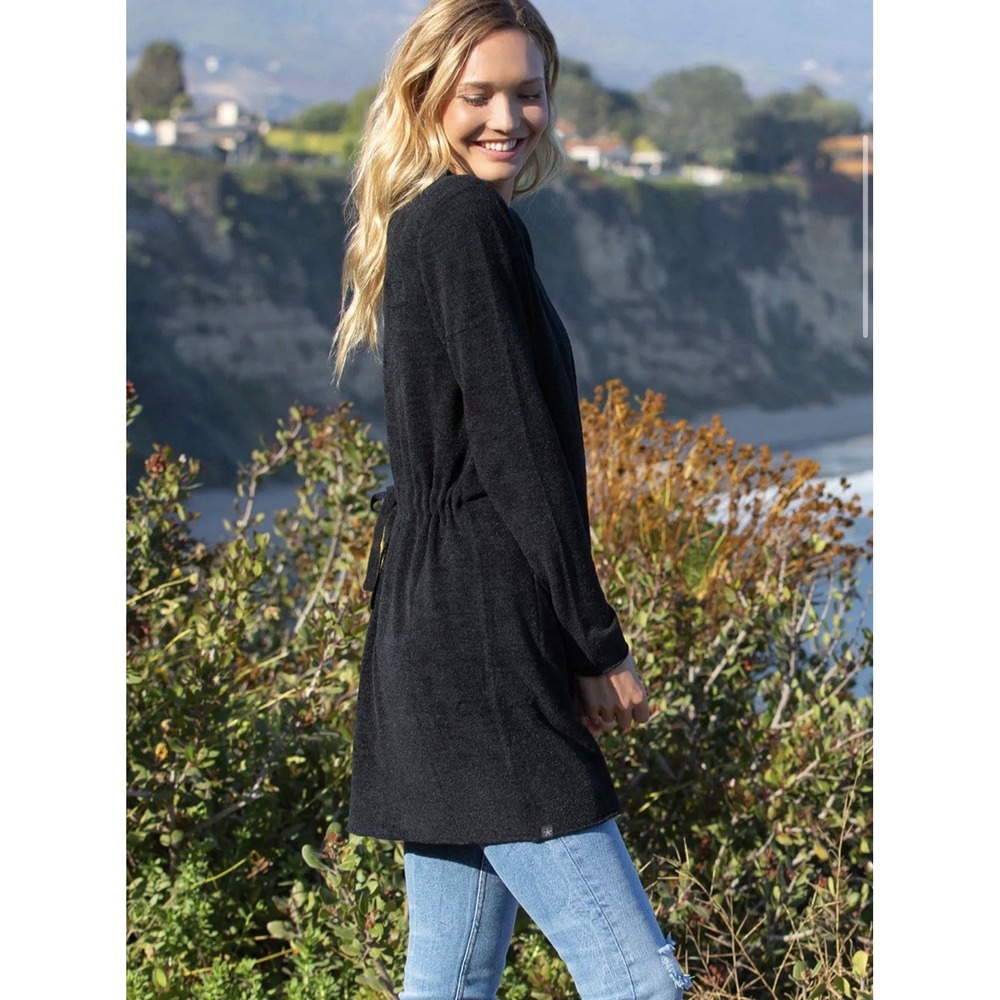 Barefoot Dreams Cozychic Ultra Lite Long Cardi Cardigan Black Womens L Fleece